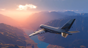 The passenger plane on a background an  landscape